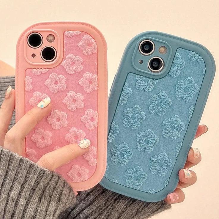 Cute Floral Embroidery Phone Case for iPhone 11, 12, 13, 14, 15, Pro Max, and Plus Models