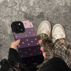 Cute Gradient Black and Purple Heart Pattern Phone Case for iPhone 14, 13, 12, 11, Pro Max, Mini, XR, XS, 6, 7, 8 Plus