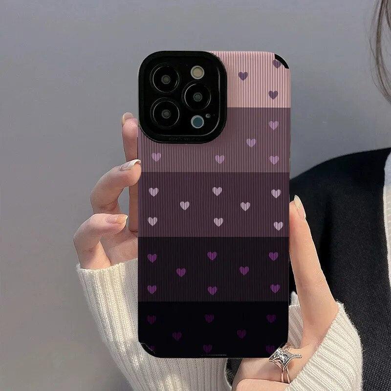 Cute Gradient Black and Purple Heart Pattern Phone Case for iPhone 14, 13, 12, 11, Pro Max, Mini, XR, XS, 6, 7, 8 Plus