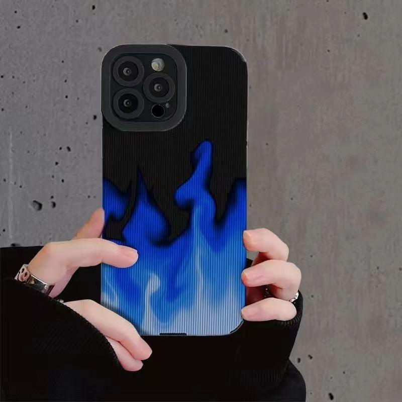 Cute Gradient Blue Fire Phone Case for iPhone 14, 13, 11, 12 Pro, XS Max, Mini, 6, 7, 8 Plus, X, XR - Cover