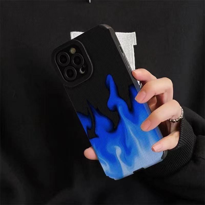 Cute Gradient Blue Fire Phone Case for iPhone 14, 13, 11, 12 Pro, XS Max, Mini, 6, 7, 8 Plus, X, XR - Cover