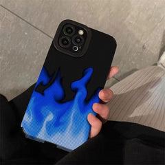 Cute Gradient Blue Fire Phone Case for iPhone 14, 13, 11, 12 Pro, XS Max, Mini, 6, 7, 8 Plus, X, XR - Cover