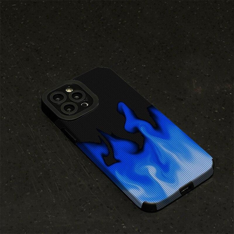 Cute Gradient Blue Fire Phone Case for iPhone 14, 13, 11, 12 Pro, XS Max, Mini, 6, 7, 8 Plus, X, XR - Cover