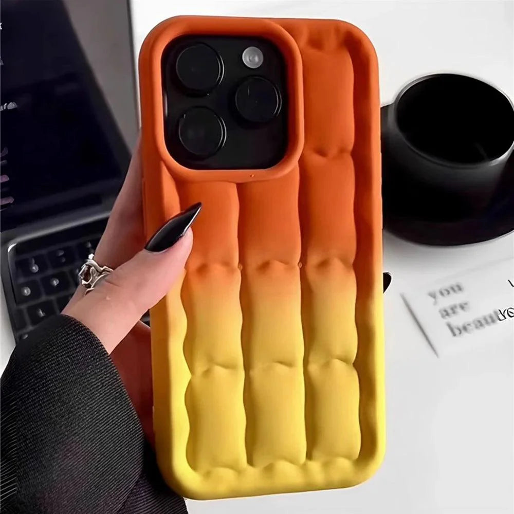 Cute Gradient Lattice Bread Pattern Phone Case for iPhone 14 Pro, 13, 12 Pro Max, and 11