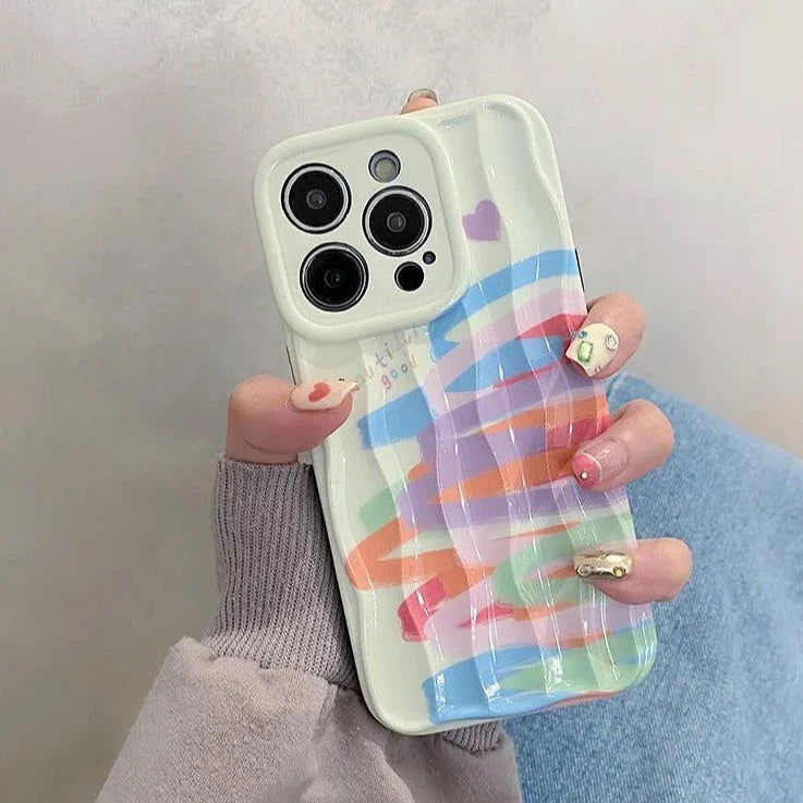 Cute Graffiti Soft Wave Phone Case for iPhone 11, 12, 13, 14, 15 Pro Max