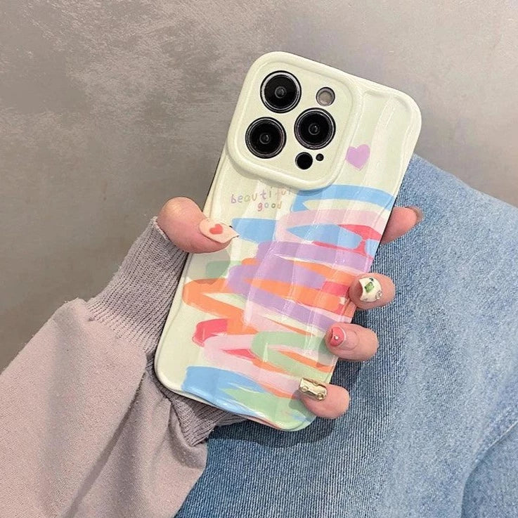 Cute Graffiti Soft Wave Phone Case for iPhone 11, 12, 13, 14, 15 Pro Max