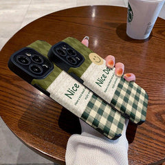 Cute Green Plaid Phone Case for iPhone 14, 13, 12, 11 Pro, X, XS, XR, Max, MiNi, 6, 7, 8 Plus - A Delightful Day Letter Design