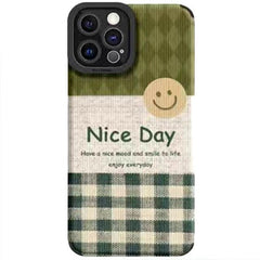 Cute Green Plaid Phone Case for iPhone 14, 13, 12, 11 Pro, X, XS, XR, Max, MiNi, 6, 7, 8 Plus - A Delightful Day Letter Design