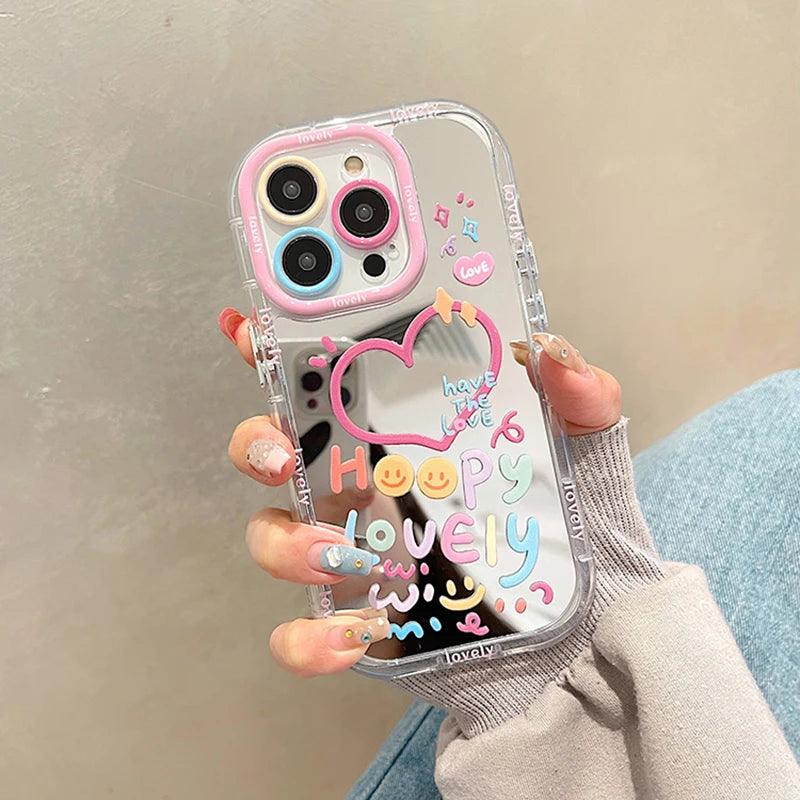 Cute Heart Mirror Phone Case for iPhone 11, 12, 13, 14, 15 Pro Max