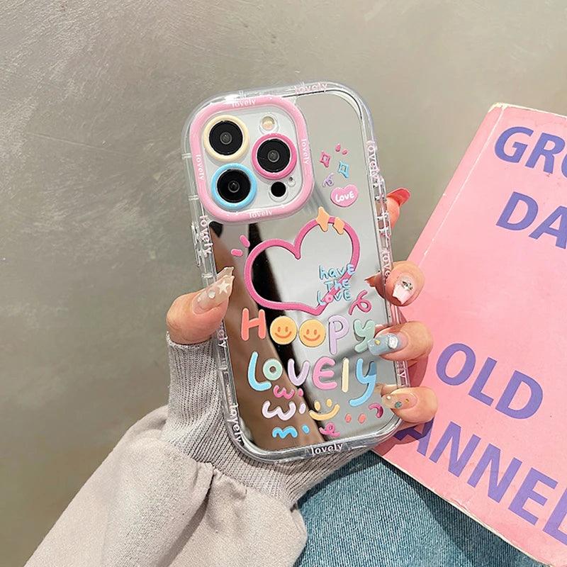 Cute Heart Mirror Phone Case for iPhone 11, 12, 13, 14, 15 Pro Max