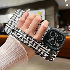 Cute Houndstooth Leather Phone Case for iPhone 14, 13, 12, 11 Pro Max, XR, X, XS, 7, 8 Plus