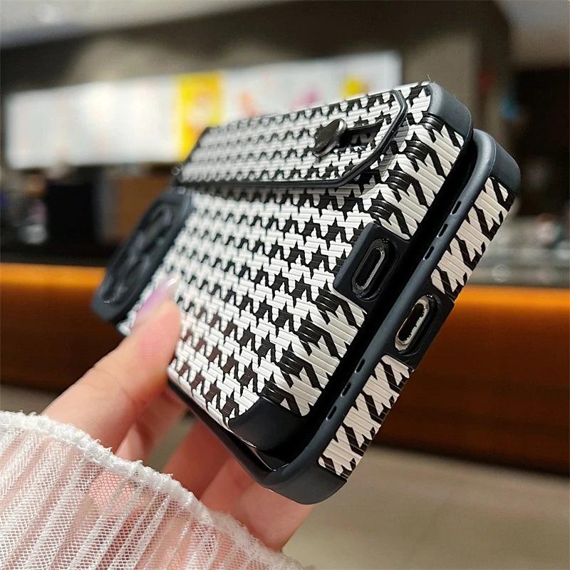 Cute Houndstooth Leather Phone Case for iPhone 14, 13, 12, 11 Pro Max, XR, X, XS, 7, 8 Plus