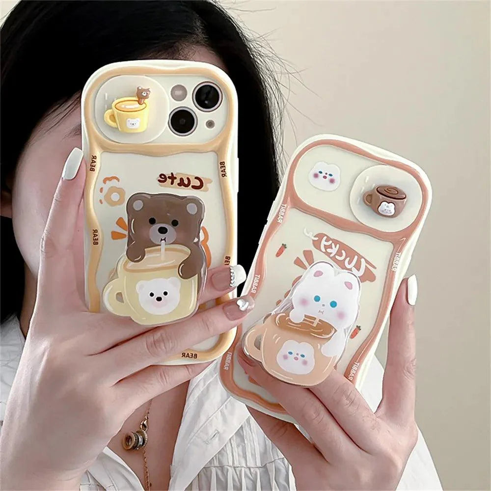 Cute Korean 3D Milk Tea Cartoon Phone Case for iPhone 11, 12, 13, 14, and 15 Pro Max