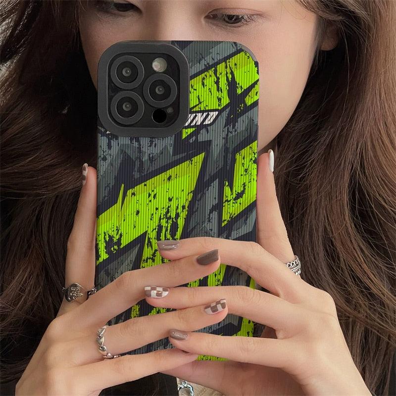 Cute Leather Graffiti Letter Phone Case for iPhone 14, 13, 12 Pro, 11, XS Max, X, XR, 8 Plus, 7, 6, and Mini