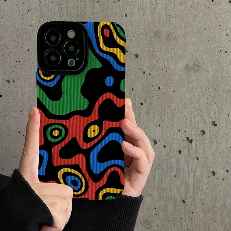 Cute Leather Phone Case with Creative Color Texture for iPhone 14, 11, 13, 12 Pro Max, X, XS, Mini, 6, 7, 8 Plus, XR Cover