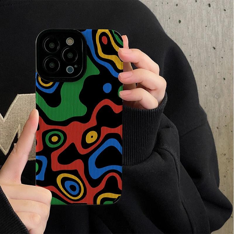 Cute Leather Phone Case with Creative Color Texture for iPhone 14, 11, 13, 12 Pro Max, X, XS, Mini, 6, 7, 8 Plus, XR Cover