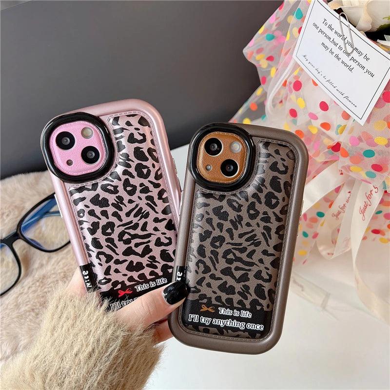 Cute Leopard Print Phone Case for iPhone 15 Pro Max, 14, 13, 12