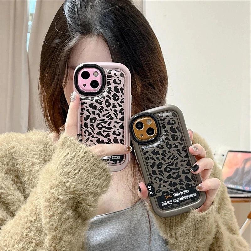 Cute Leopard Print Phone Case for iPhone 15 Pro Max, 14, 13, 12