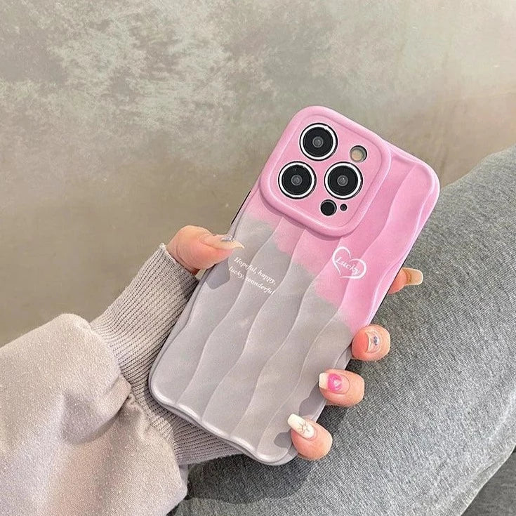 Cute Lucky Lines Heart Gradient Phone Case for iPhone 15 Pro Max, 14, 13, 11, and 12