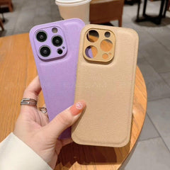 Cute Luxury Leather Texture Shockproof Phone Cases for iPhone 14, 13, 12, 11 Pro, XS Max, XR, 7, 8 Plus, SE2022 Mini, with Candy Color Soft Silicone Cover