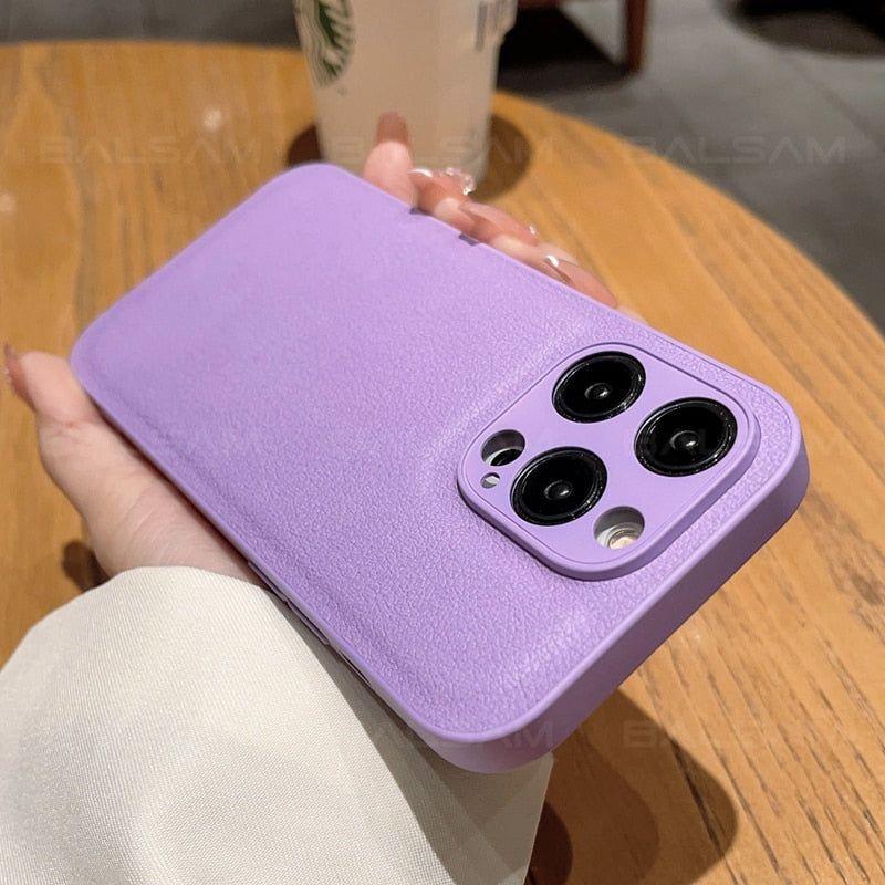 Cute Luxury Leather Texture Shockproof Phone Cases for iPhone 14, 13, 12, 11 Pro, XS Max, XR, 7, 8 Plus, SE2022 Mini, with Candy Color Soft Silicone Cover