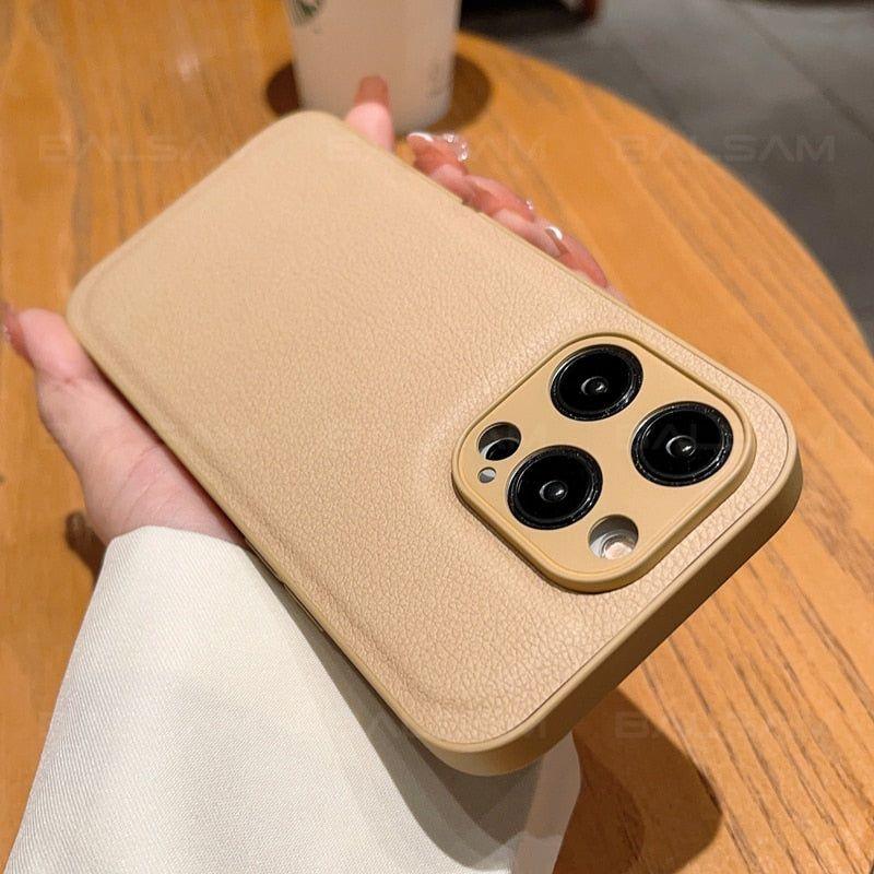 Cute Luxury Leather Texture Shockproof Phone Cases for iPhone 14, 13, 12, 11 Pro, XS Max, XR, 7, 8 Plus, SE2022 Mini, with Candy Color Soft Silicone Cover