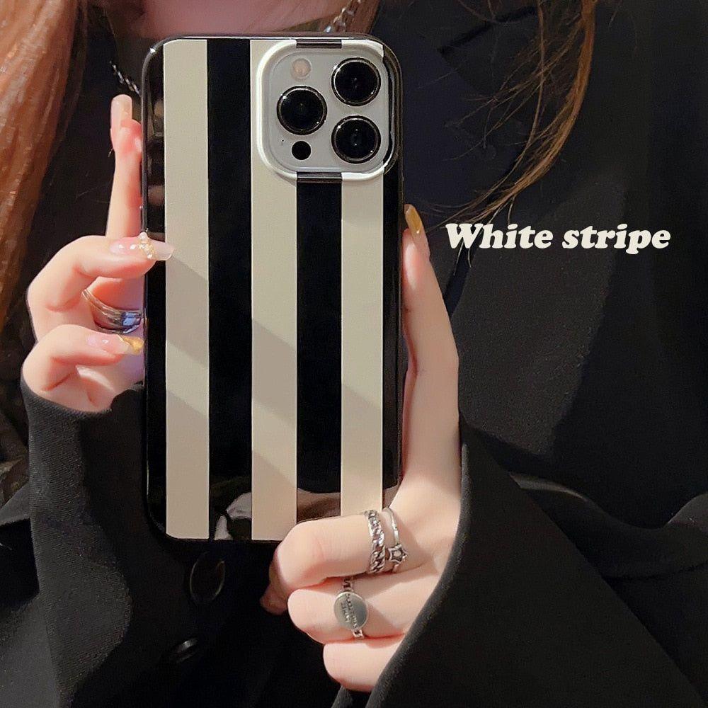 Cute Luxury Retro Glossy Striped Phone Cases for iPhone 14, 13, 12, 11 Pro Max, XR, XS, Mini, 7, 8, and 14 Plus