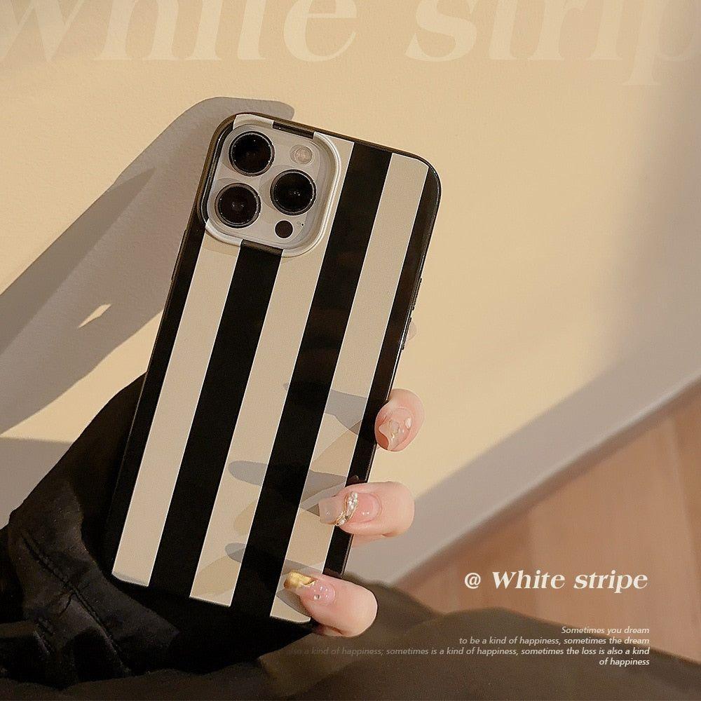 Cute Luxury Retro Glossy Striped Phone Cases for iPhone 14, 13, 12, 11 Pro Max, XR, XS, Mini, 7, 8, and 14 Plus