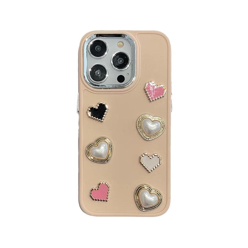 Cute Phone Case BCPC For iPhone 15, 14, 13, 12, or 11 Pro Max - 3D Pearl & Heart