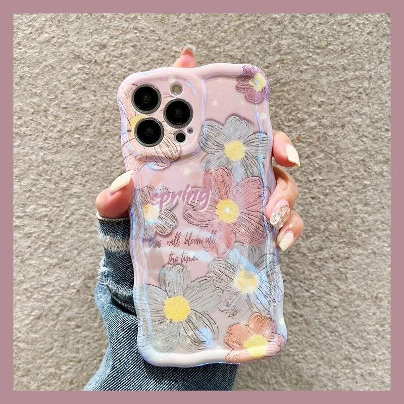 Cute Phone Case for iPhone 11 12 13 14 Pro Max - Oil Painting Gradient Color Flower Pattern