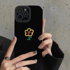 Cute Phone Case for iPhone 14 13 12 11 Pro Max, 14 Plus, X XR XS Max, 7 8 Plus, 12 13 Mini: Simple Flower Pattern on Black