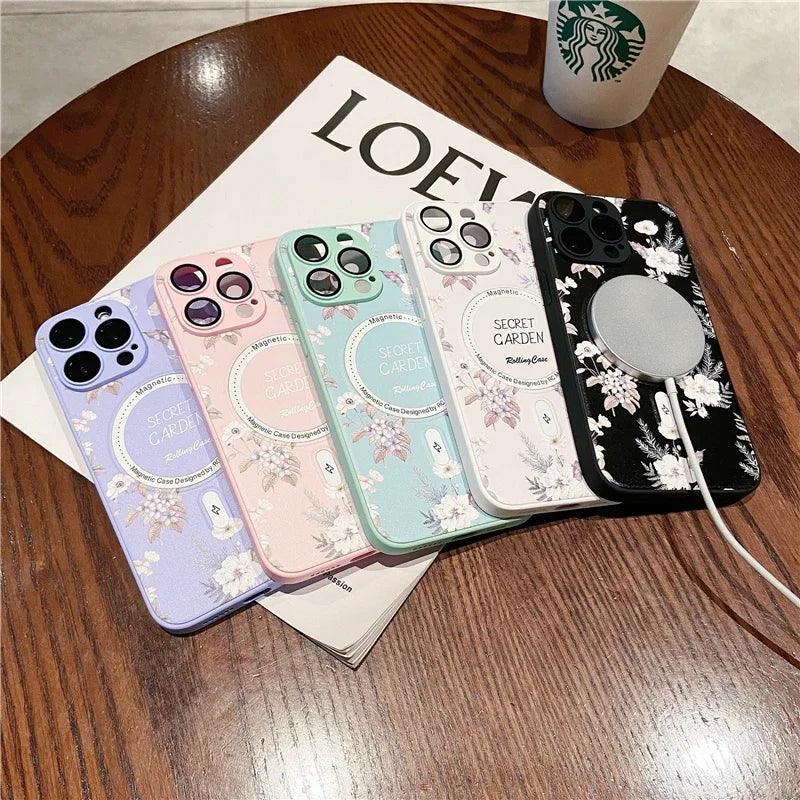 Cute Phone Case for iPhone 15, 11, 12, 13, 14, Pro Max, and 14 Plus with Printing of Magnetism Blossoms