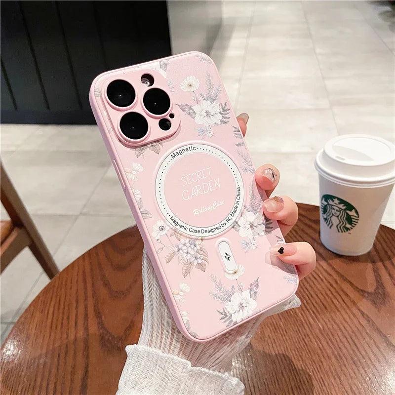 Cute Phone Case for iPhone 15, 11, 12, 13, 14, Pro Max, and 14 Plus with Printing of Magnetism Blossoms