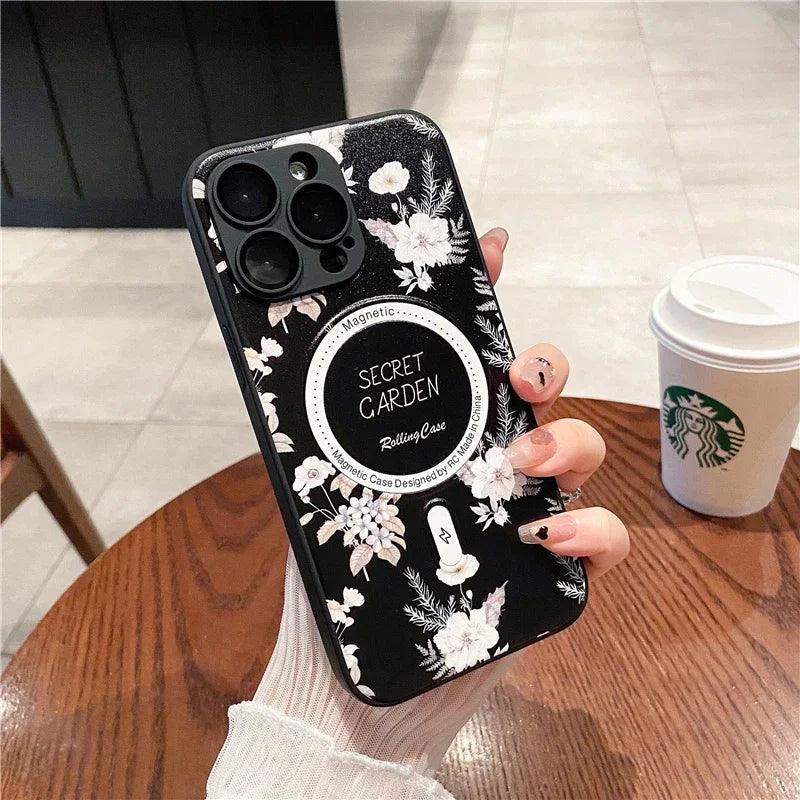 Cute Phone Case for iPhone 15, 11, 12, 13, 14, Pro Max, and 14 Plus with Printing of Magnetism Blossoms