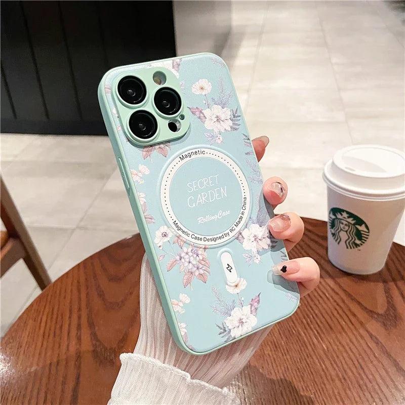 Cute Phone Case for iPhone 15, 11, 12, 13, 14, Pro Max, and 14 Plus with Printing of Magnetism Blossoms