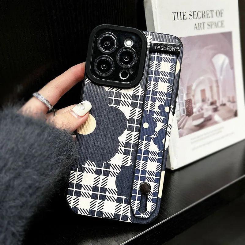 Cute Phone Case For iPhone 15, 14, 11, 12, 13 Pro Max, and XR - Grid Pattern Flower - WD117