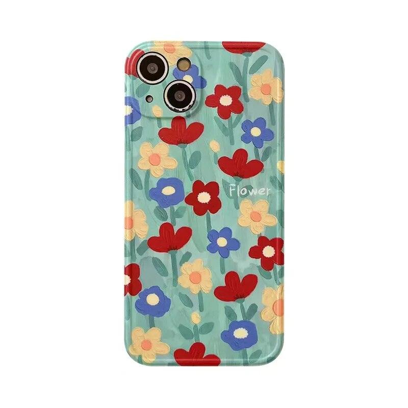 Cute Phone Case with Fairy Garden Flowers Oil Painting for iPhone 14, 13, 12, 11 Pro Max, and 14 Plus