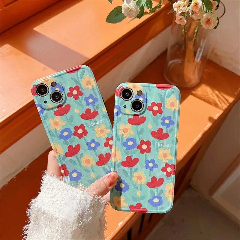 Cute Phone Case with Fairy Garden Flowers Oil Painting for iPhone 14, 13, 12, 11 Pro Max, and 14 Plus