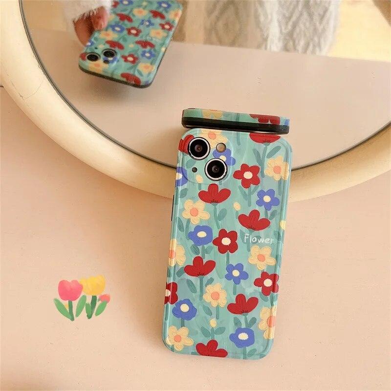 Cute Phone Case with Fairy Garden Flowers Oil Painting for iPhone 14, 13, 12, 11 Pro Max, and 14 Plus