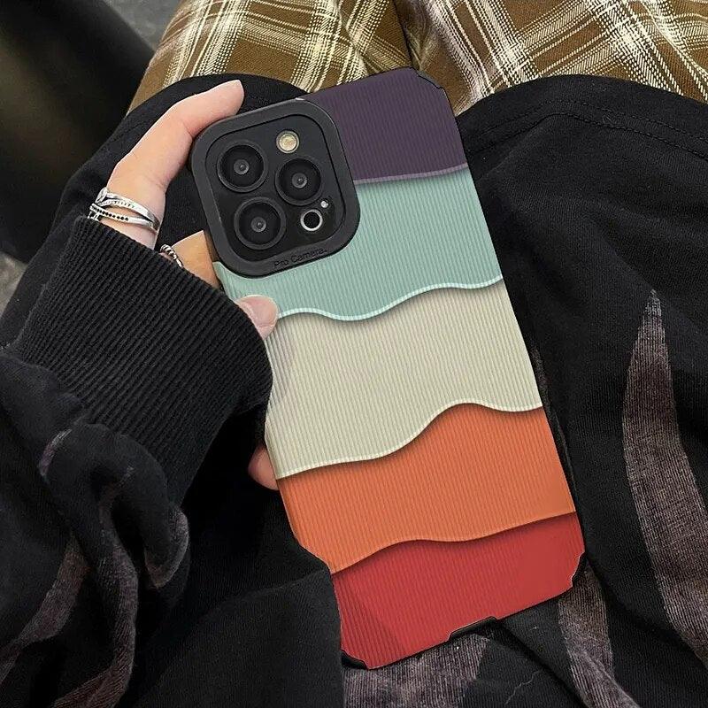 Cute Phone Case with Fresh Color Spliced Wavy Pattern for iPhone 14, 13, 12, 11 Pro, XS Max, X, XR, 7, 8 Plus