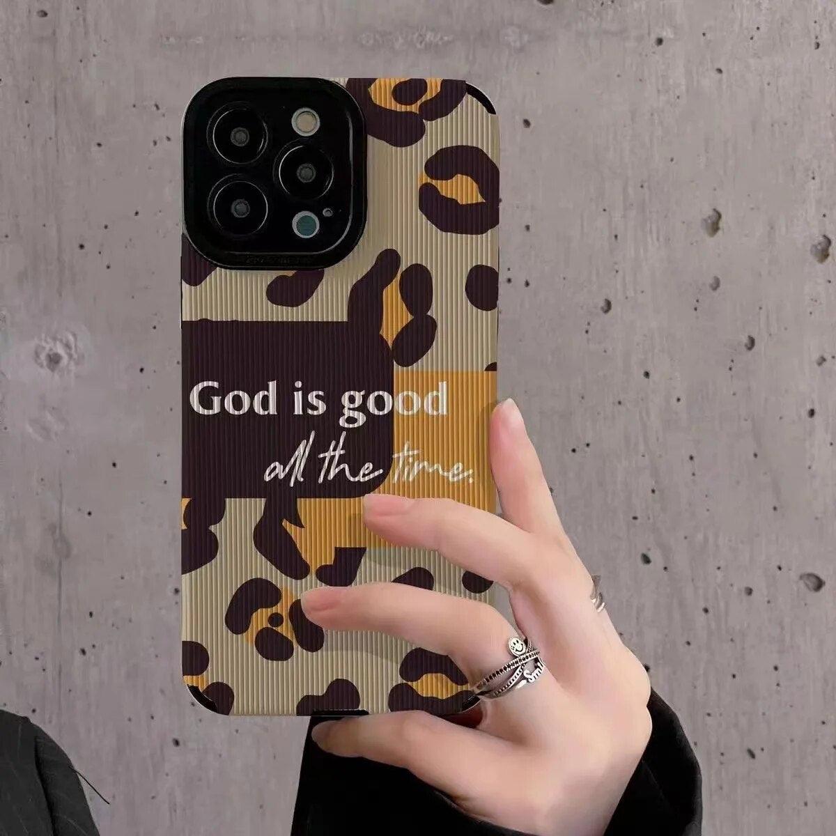 Cute Phone Case with Leopard Print and English Subtitles for iPhone 14, 13, 12, 11 Pro Max, 14 Plus, X, XS Max, XR, 12, 13 Mini, 7, 8 Plus