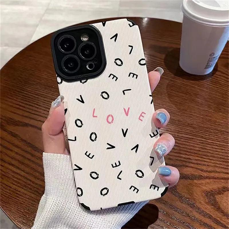 Cute Phone Case with Love Word Design for iPhone 11, 12, 13, 14 Pro Max, 15 Pro Max, X, XR, XS Max, 7, 8 Plus