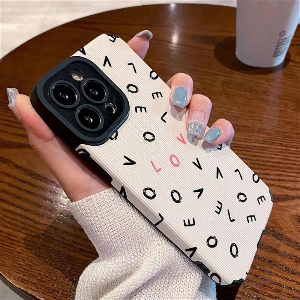 Cute Phone Case with Love Word Design for iPhone 11, 12, 13, 14 Pro Max, 15 Pro Max, X, XR, XS Max, 7, 8 Plus