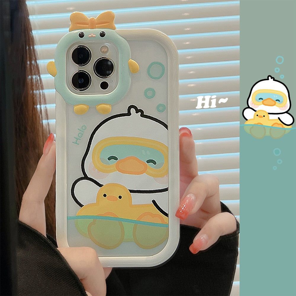 Cute Phone Cases for iPhone 11, 12, 13, 14 Pro Max & 14 Plus - Sweet Swimming Duck, TPU Transparent