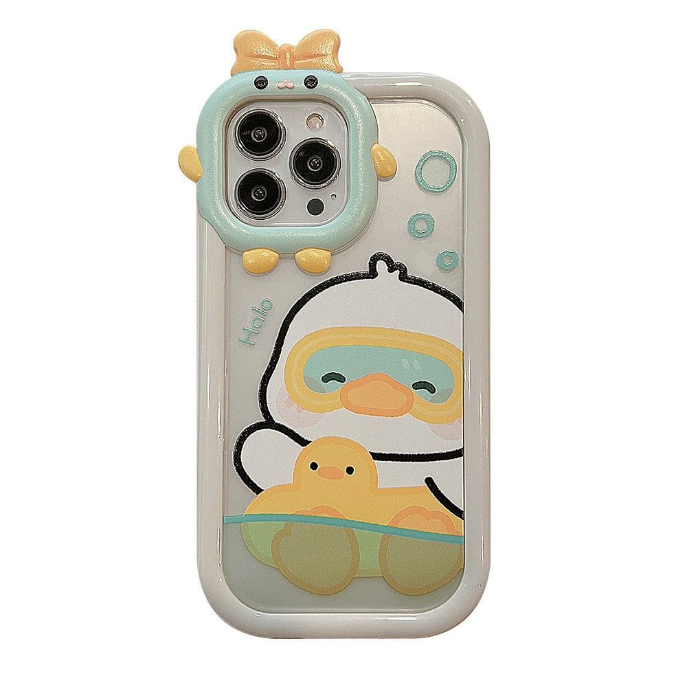 Cute Phone Cases for iPhone 11, 12, 13, 14 Pro Max & 14 Plus - Sweet Swimming Duck, TPU Transparent