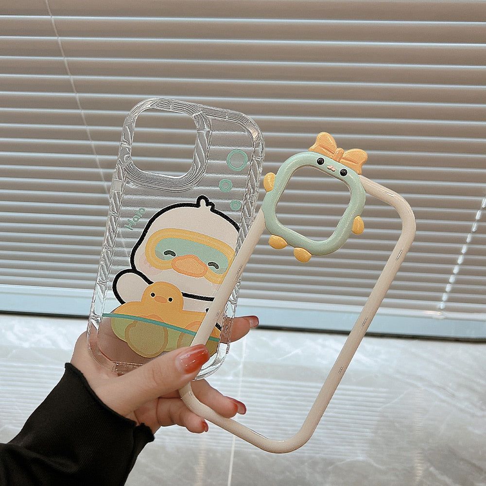 Cute Phone Cases for iPhone 11, 12, 13, 14 Pro Max & 14 Plus - Sweet Swimming Duck, TPU Transparent