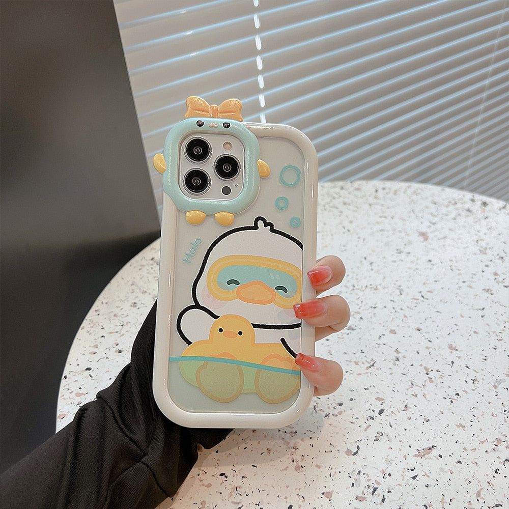 Cute Phone Cases for iPhone 11, 12, 13, 14 Pro Max & 14 Plus - Sweet Swimming Duck, TPU Transparent