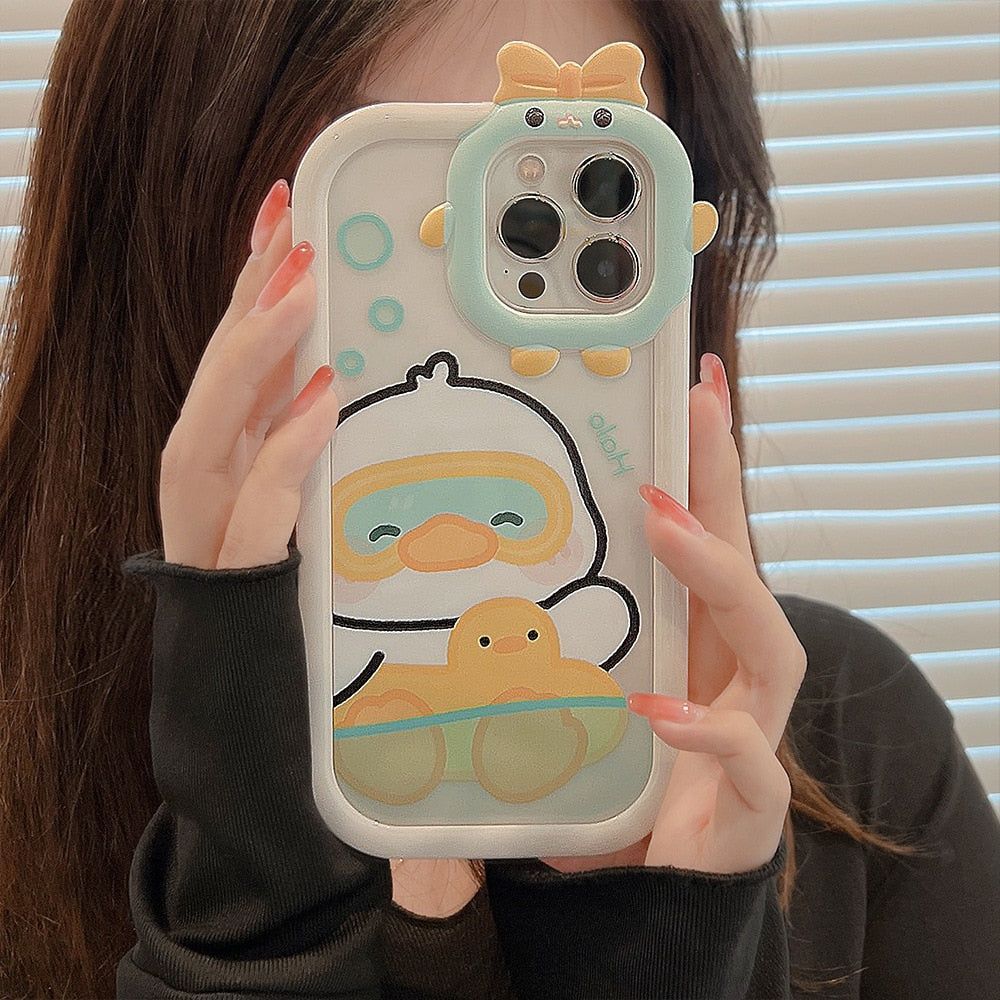 Cute Phone Cases for iPhone 11, 12, 13, 14 Pro Max & 14 Plus - Sweet Swimming Duck, TPU Transparent