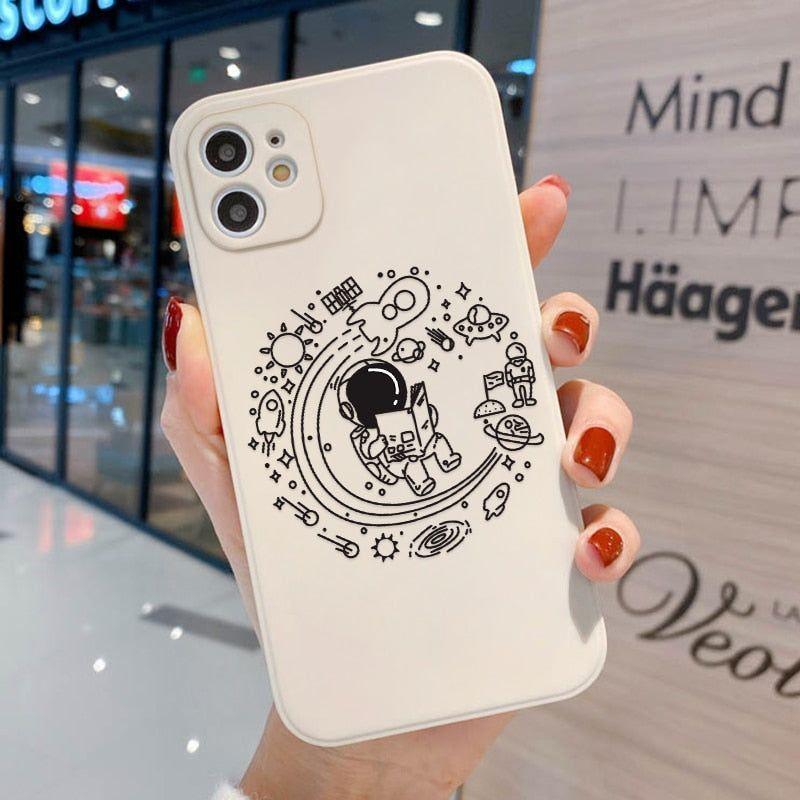 Cute Phone Cases For iPhone 13 11 1Pro Max Mini XR X XS 12 Pro Max 11 SE 2020 6 6S 7 8 Plus Space Astronaut Note (D)