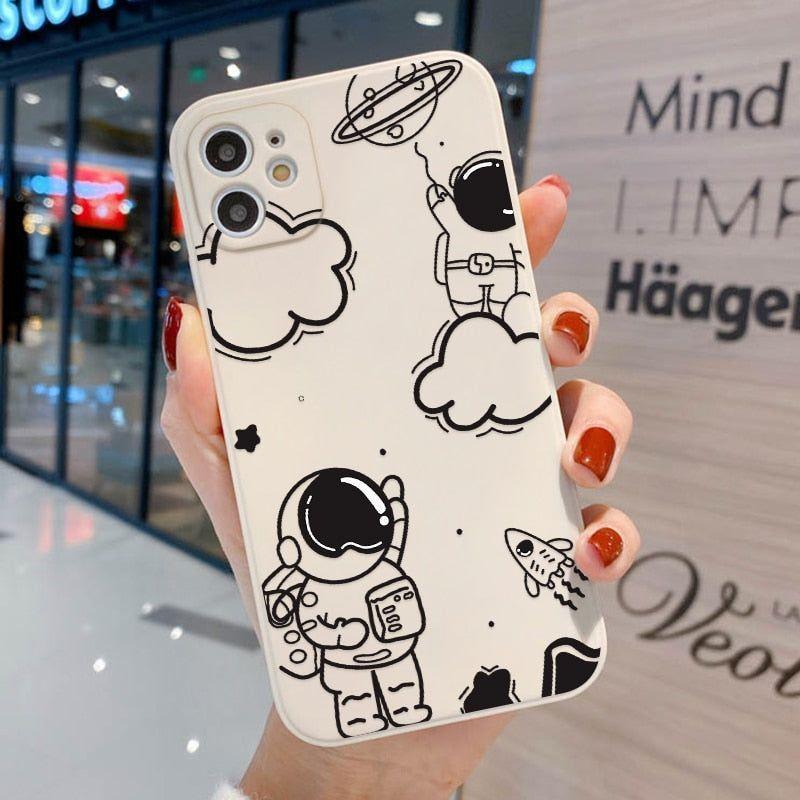 Cute Phone Cases For iPhone 13 11 1Pro Max Mini XR X XS 12 Pro Max 11 SE 2020 6 6S 7 8 Plus Space Astronaut Note (F)